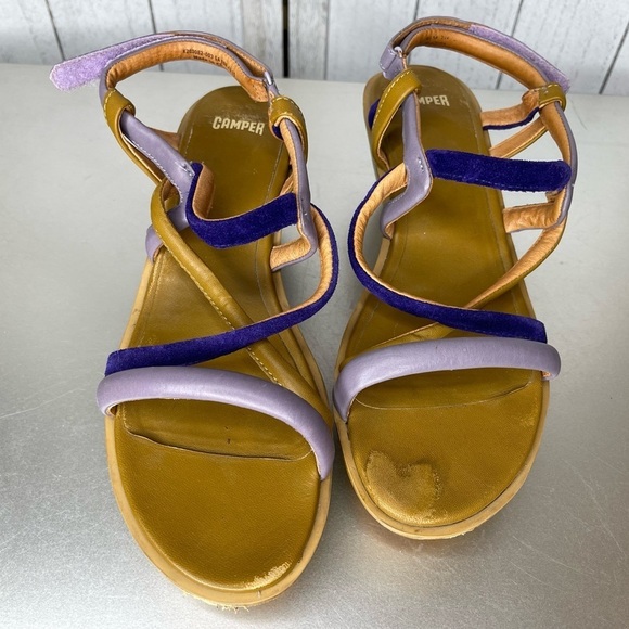 CAMPER Strappy Platform Wedge Sandal Leather Size 39 / 8 Damas Purple Tan - Picture 2 of 5